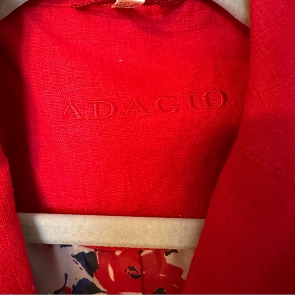 Adagio Blazer Linen Blend Pockets Vibrant Red Long Sleeve Floral Lined Size 8/10 - Picture 4 of 13